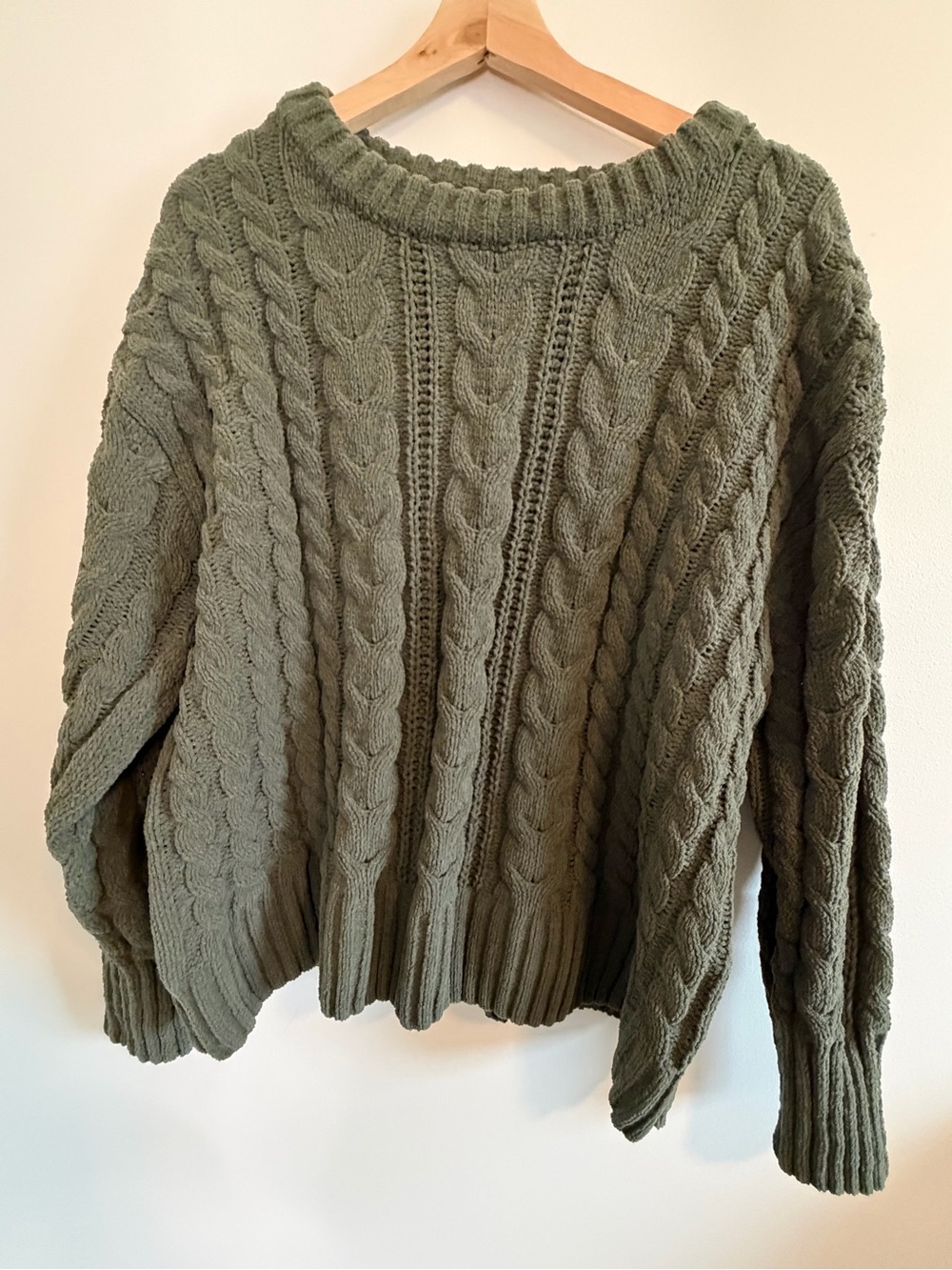 SO Olive Green Cable Knit Crewneck Sweater